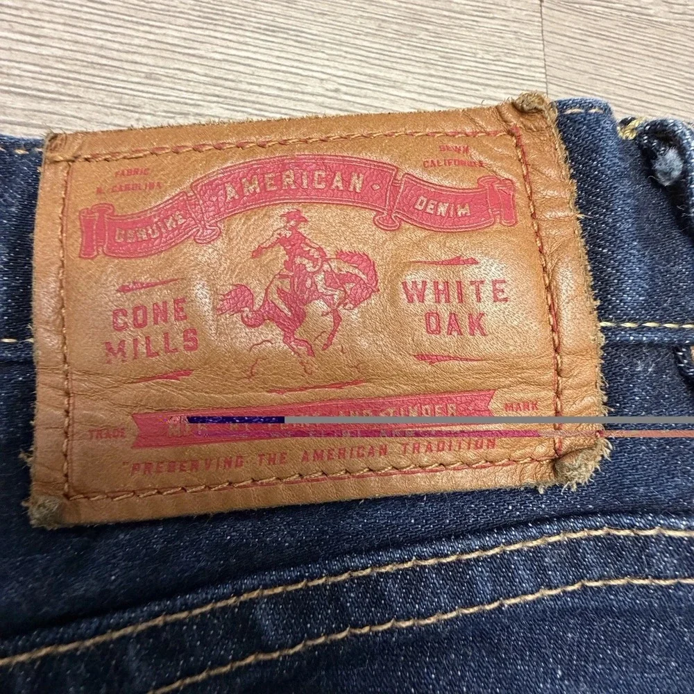 Flint & Tinder 365 Jeans Mens 31x33 Slim Blue White Oak Cone Denim Dark Wash